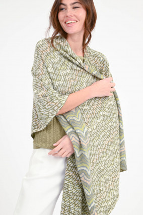Cashmere-Cape in Grün/Multicolor gemustert