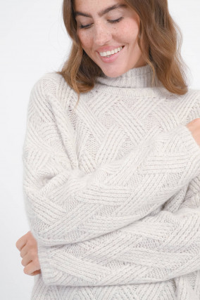 Zopfstrick-Pullover aus Cash-Mix in Mixed White