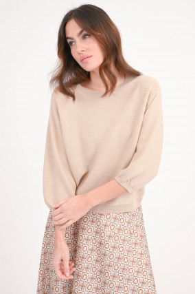 Wollpullover mit U-Boot-Ausschnitt in Sand