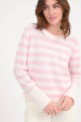 Gestreifter Cashmere-Pullover in Rosa/Weiß