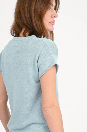 Leinen-Shirt mit Rundhalsausschnitt in Blue Summer