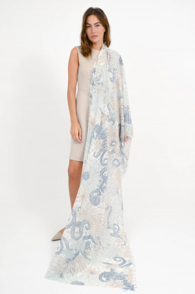 Cashmere-Schal INKE in Creme/Grau/Blau