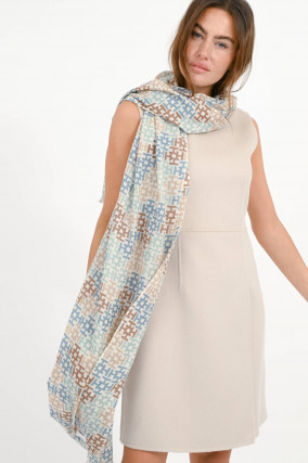 Cashmere-Schal ALIKI in Blau/Braun/Creme
