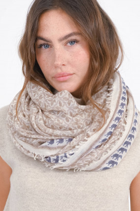 Woll-Schal in Weiß/Beige/Blau