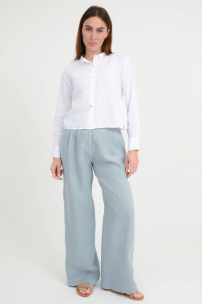 Cropped Leinenbluse in Weiß