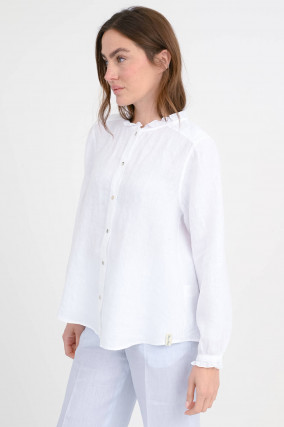 Leinenbluse mit Rüschenkragen in Weiß