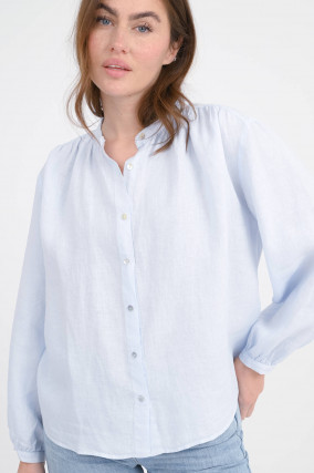 Leinenbluse mit Rundhalsauschnitt in Hellblau