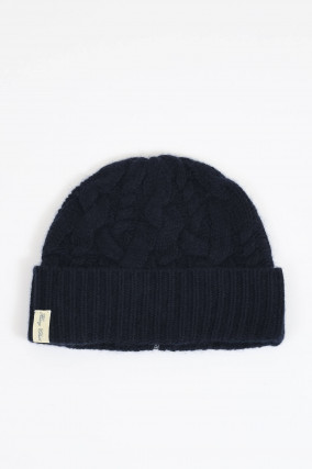 Cashmere Zopfstrickmütze in Navy
