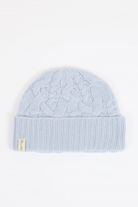Cashmere Zopfstrickmütze in Hellblau