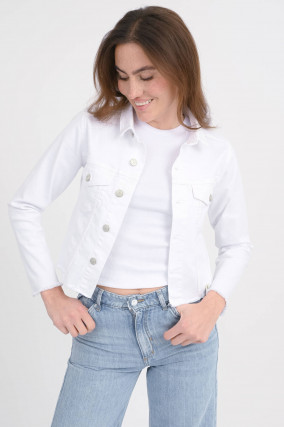 Jeansjacke mit Fransen-Details in Weiß