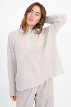 Loose Polo-Cashmere-Pullover in Sand