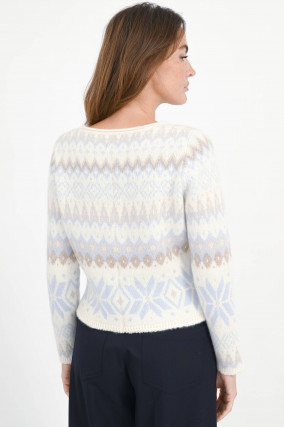 Cashmere Pullover mit winterlichem Design in Creme