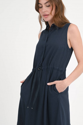  Hemdkleid aus Viskose-Leinen-Mix in Dunkelblau