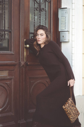 Midi Strickkleid mit Langarm in Espresso