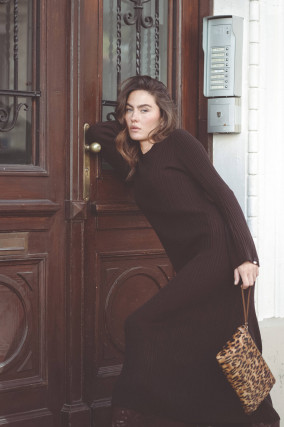 Midi Strickkleid mit Langarm in Espresso