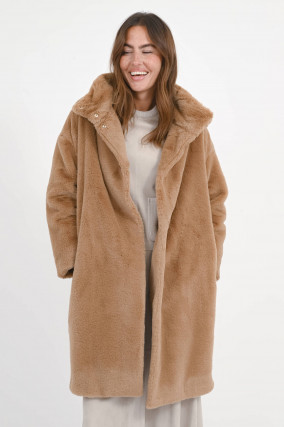 Faux Fur Mantel in Camel