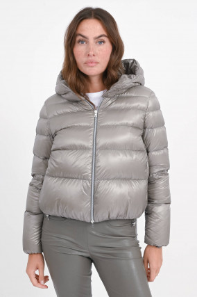 Cropped Daunen-Bomberjacke in Grigio Perla