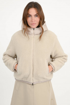 Cropped Shearling-Bomberjacke in Chantilly