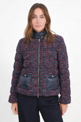 Daunenjacke aus Tweed in Navy/Rot