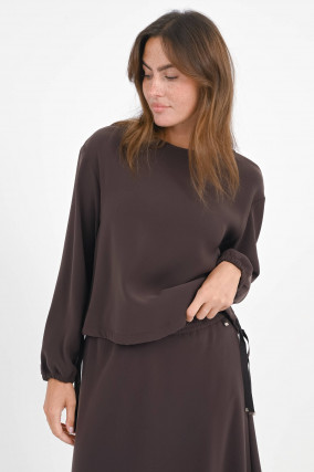 Blusenshirt mit seitlichen Ripsbändern in Marrone