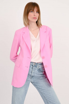 Oversize-Blazer aus Leinen-Baumwoll-Mix in Pink