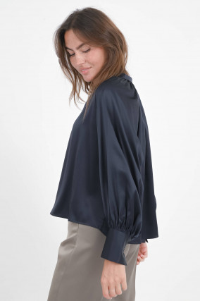Seidenbluse in Marino