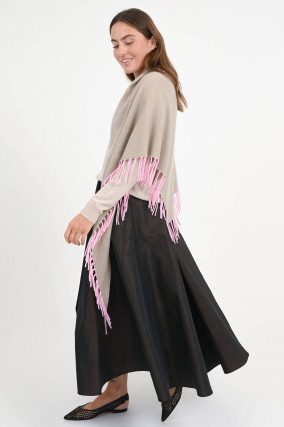 Dreieckstuch mit Fransen in Beige/Rosa