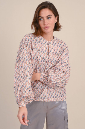 Bluse WALBURGA in Weiß/Orange gemustert