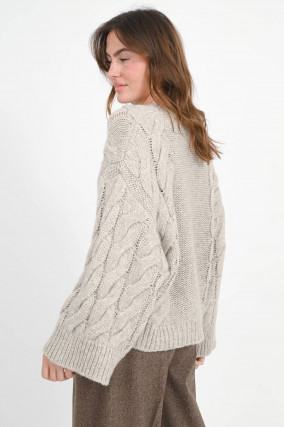 Strickpullover mit Zopfstrick-Musterung in Fog