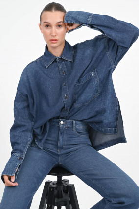 Oversized Jeanshemd RENA in Mittelblau