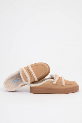 Shearling Mules in Sand
