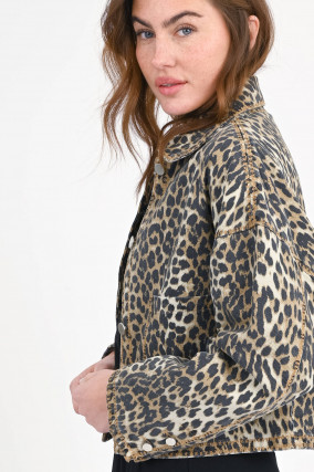Leo-Jeansjacke mit Stickerei in Braun/Schwarz