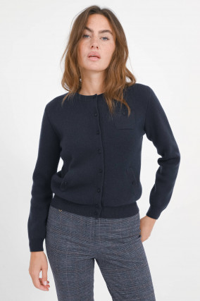 Woll-Strickjacke in Dark Ink