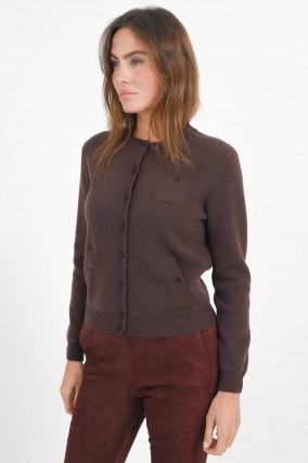 Woll-Strickjacke in Latte