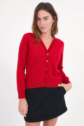 Cardigan VELVET mit Samtband in Red