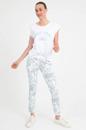 Sweatpants SMILLA in Jungle-Print in Mint/Weiß