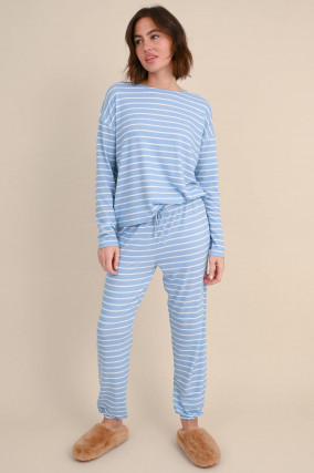 Nightwear Hose aus Viskose-Jersey in Blau/Weiß