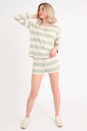 Schlafshirt in Salbei/Creme