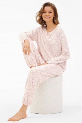  Viskose-Jersey Nightwear Hose in Rosé gemustert