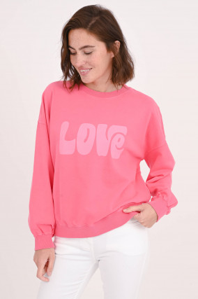 Sweatshirt mit LOVE-Aufdruck in Korallpink