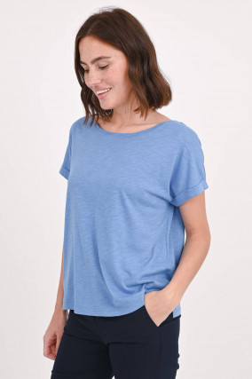 T-Shirt mit V-Ausschnitt in Blau meliert