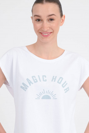 T-Shirt SARA mit Magic Hour-Print in Weiß/Mint