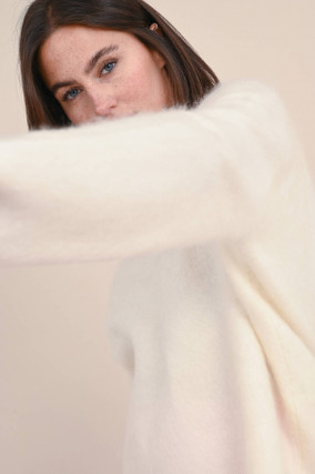 Brushed Cashmere Pullover NATALIA in Creme