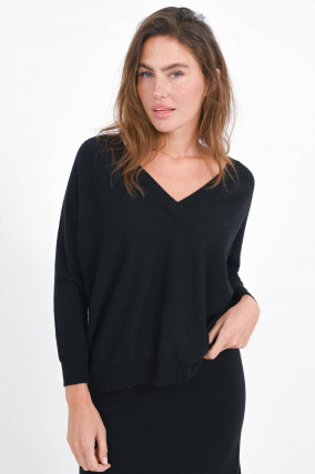 Cashmere-Pullover KENNY mit V-Neck in Schwarz