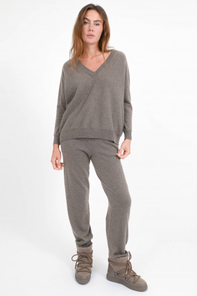 Cashmere-Pullover KENNY mit V-Neck in Truffle