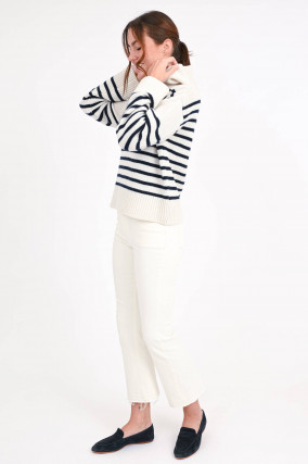 Cashmere-Hoodie in Blau/Natur gestreift