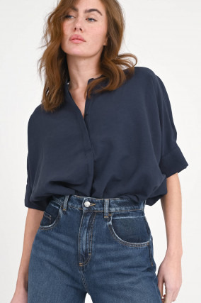 Oversize-Bluse aus Viskose-Leinen-Mix in Navy
