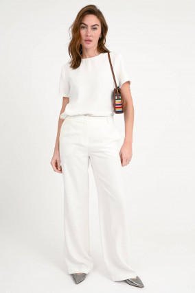 Wide-Leg Hose aus Viskose in Bianco