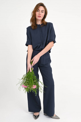 Hose aus Leinen-Viskose-Mix in Navy