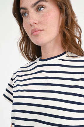 Gestreiftes T-Shirt L'AMOUR in Weiß/Navy